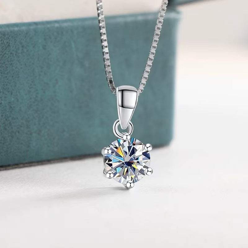 Sterling Sier Classic White Inlaid Zircon Moissanite Single Necklaces