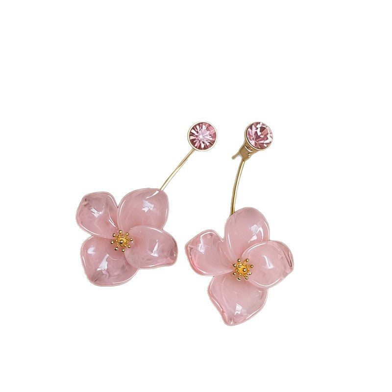 Style Fairy Rhinestone Pearl Resin Flower High-grade Fashionable Earrings