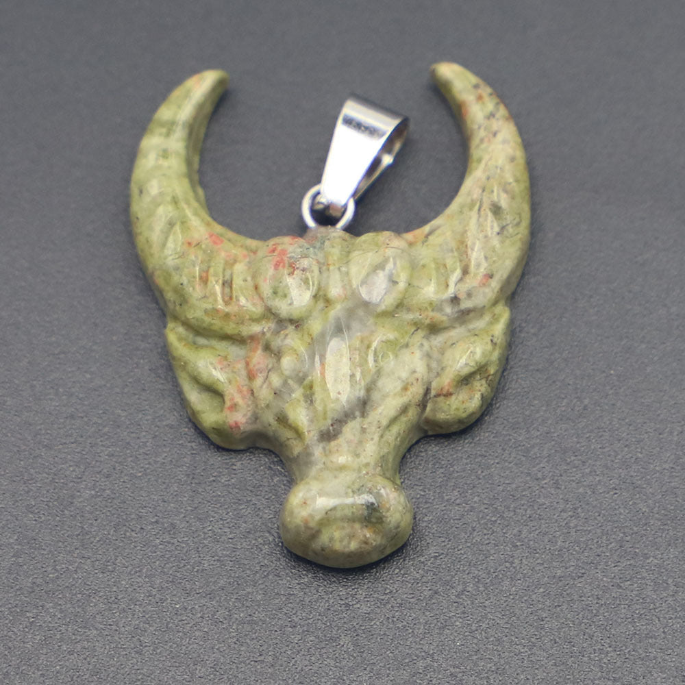 Popular Natural Stone Carved Ox Head Pendant