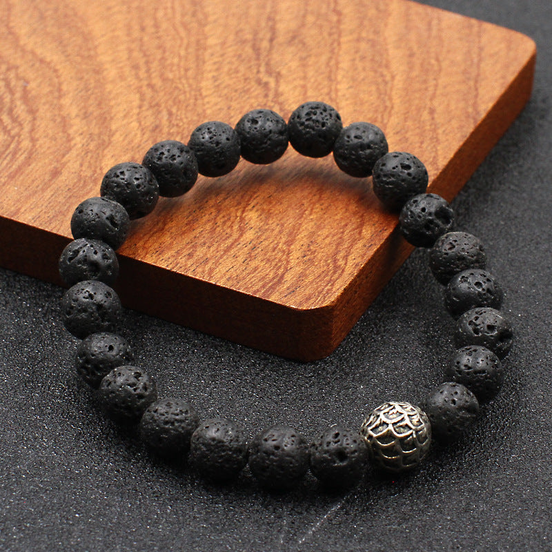 Men's Beads Lucky Beaded Boys Hand Obsidian Volcanic Stone Simple The Bracelets