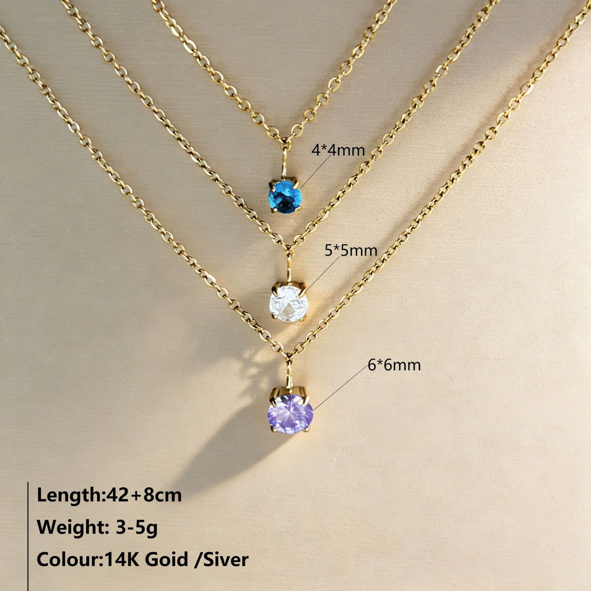 Luxury Simplicity Stylish Round Gold-plated Stainless Steel Colorful Crystals Pendants