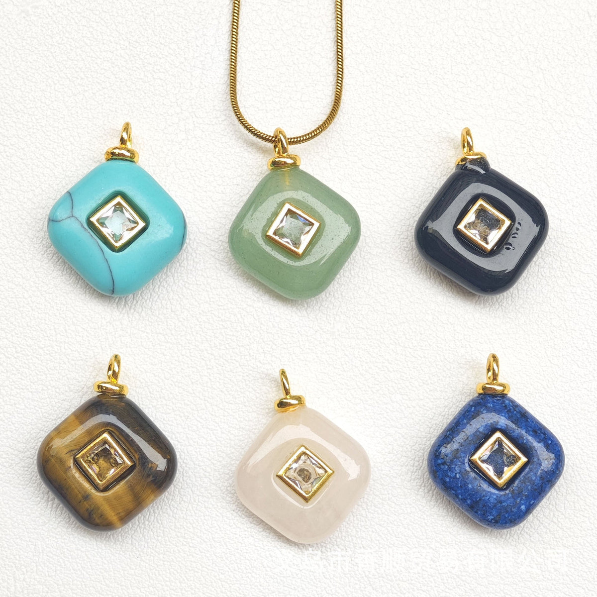 Elegant Natural Stone Crystal Geometric Rhombus Pendant