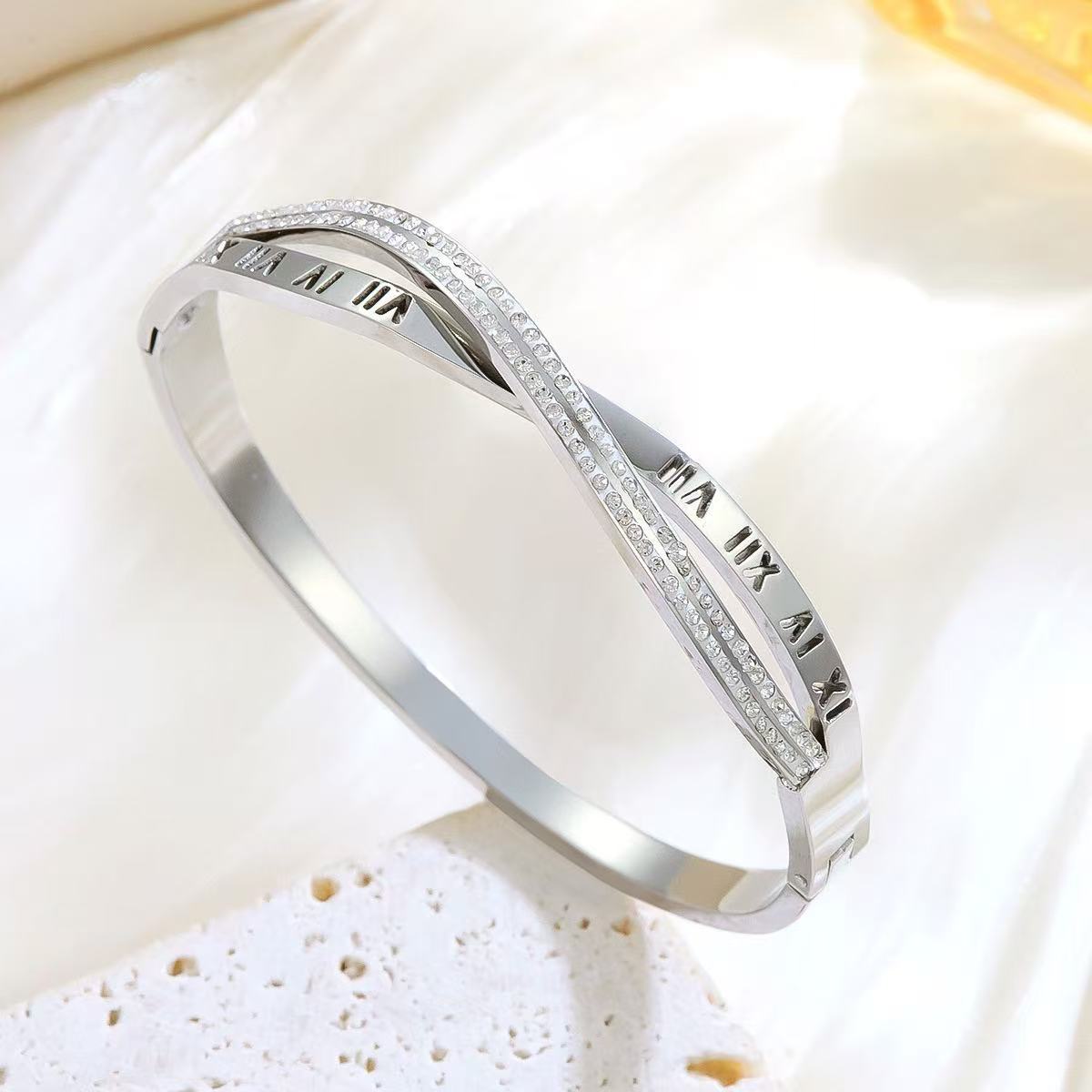 Titanium Steel Cross Roman Numeral Zircon Fashion Simple Temperament Bracelet