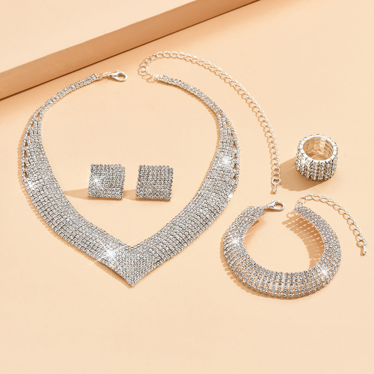 Fashion Popular Atmospheric Rhinestone Sier Plated Jewelry Set