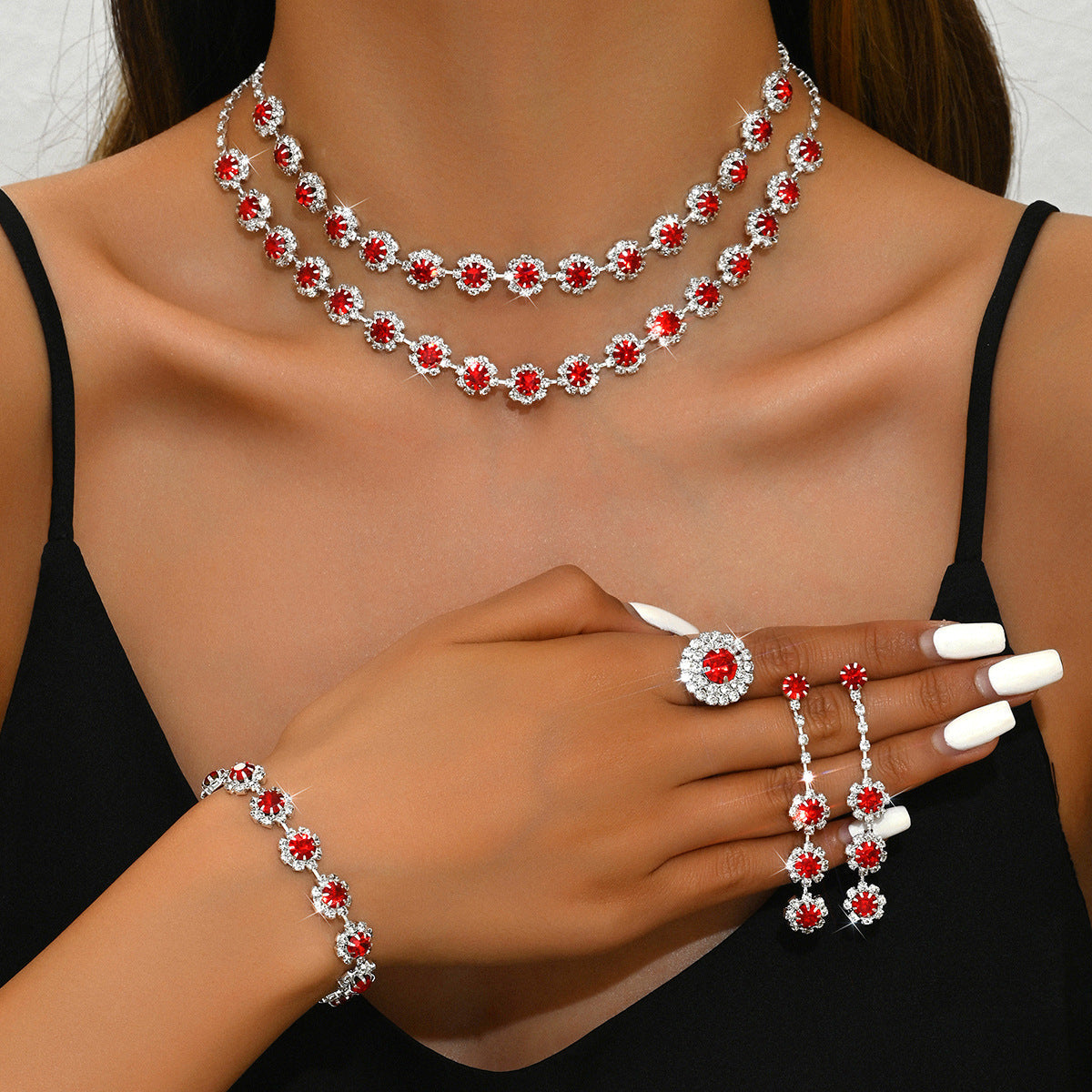 Wedding Double Layer Sunflower Diamond Suite Jewelry Set