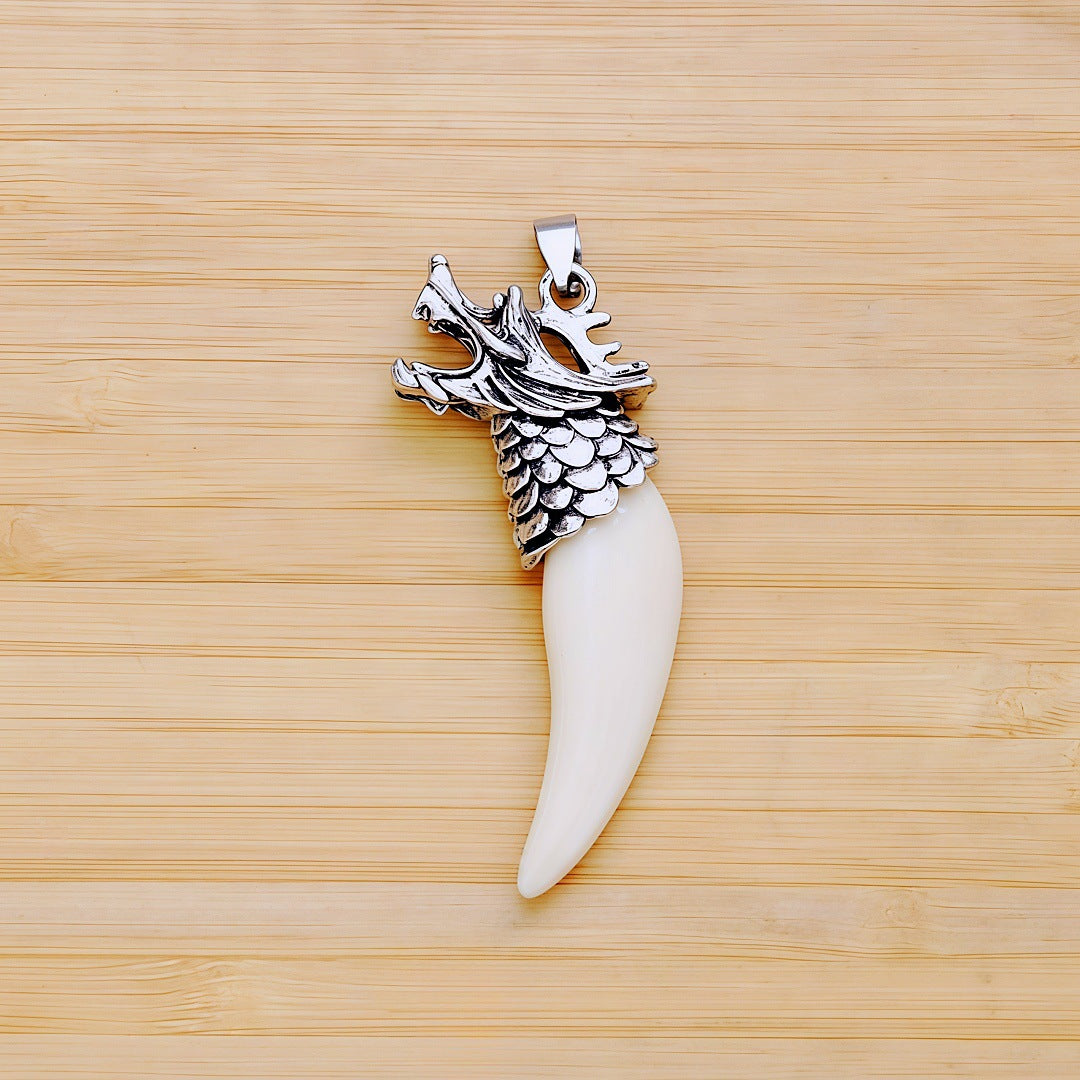 Men's Retro Tibetan Sier Simulation Dog Teeth Pendant