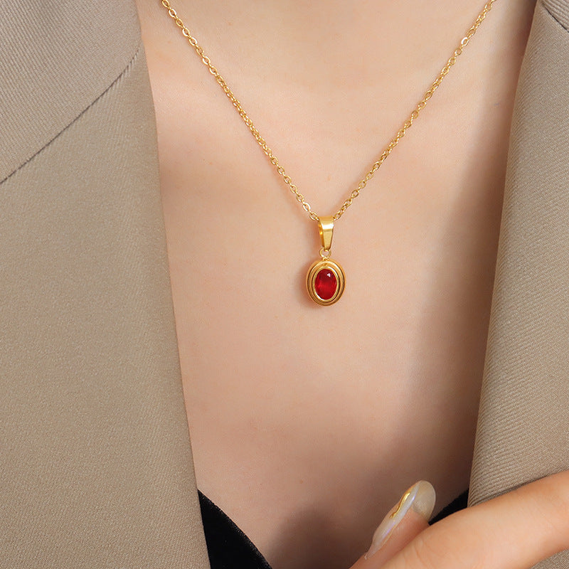 Niche Retro Collarbone Titanium Steel Zircon Jewelry Set