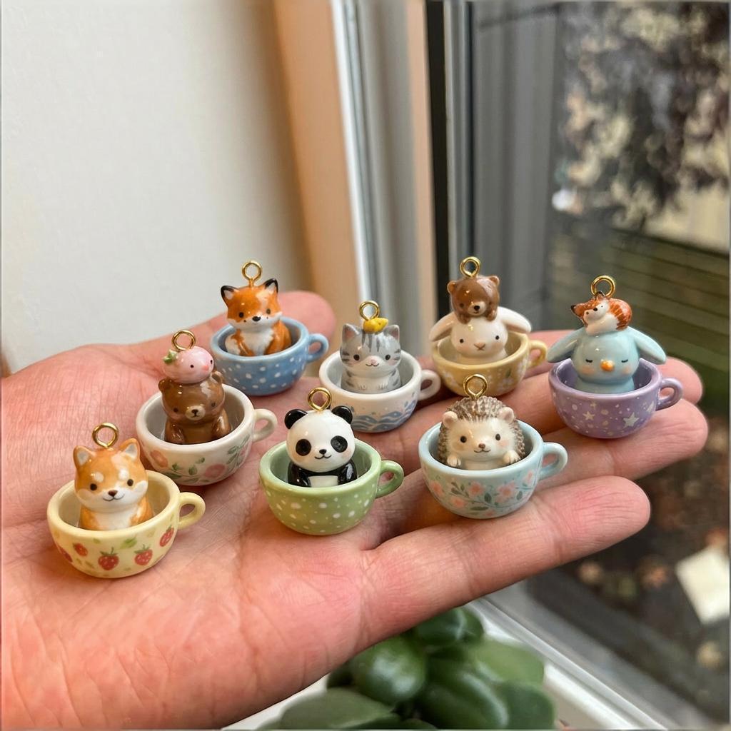 Tea Cup Animal Series Fox Penguin Rabbit Panda Pendant