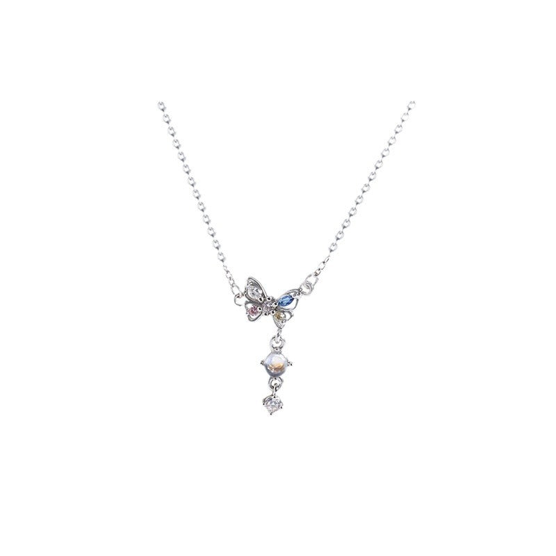 Crystals Butterfly Female High Sense Niche Sweet Moonstone Clavicle Chain Jewelry Set