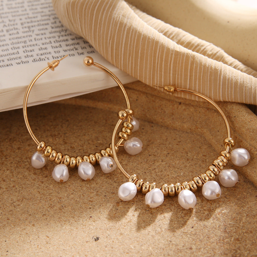 Charming Trendy Irregular Geometric Pearl Eardrop Earrings