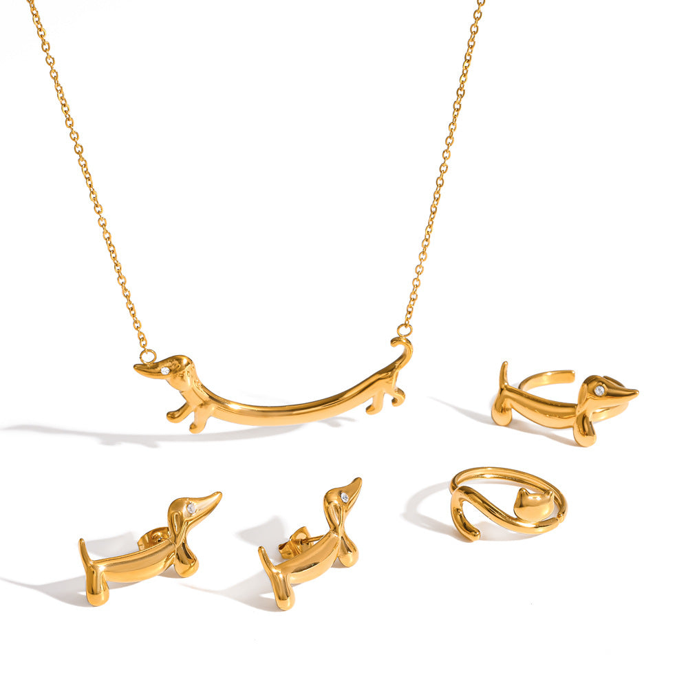 Cute Gold Puppy Sausage Dog Stainless Steel Earrings