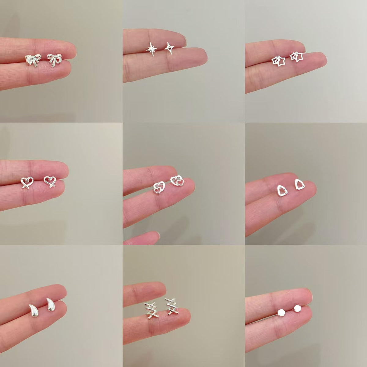 High-grade Bow Small Sier-plated Geometric Korean Earrings