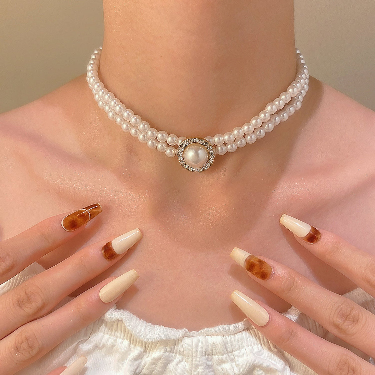 Pearl Female Style Creative Design V-shaped Jewelry Set