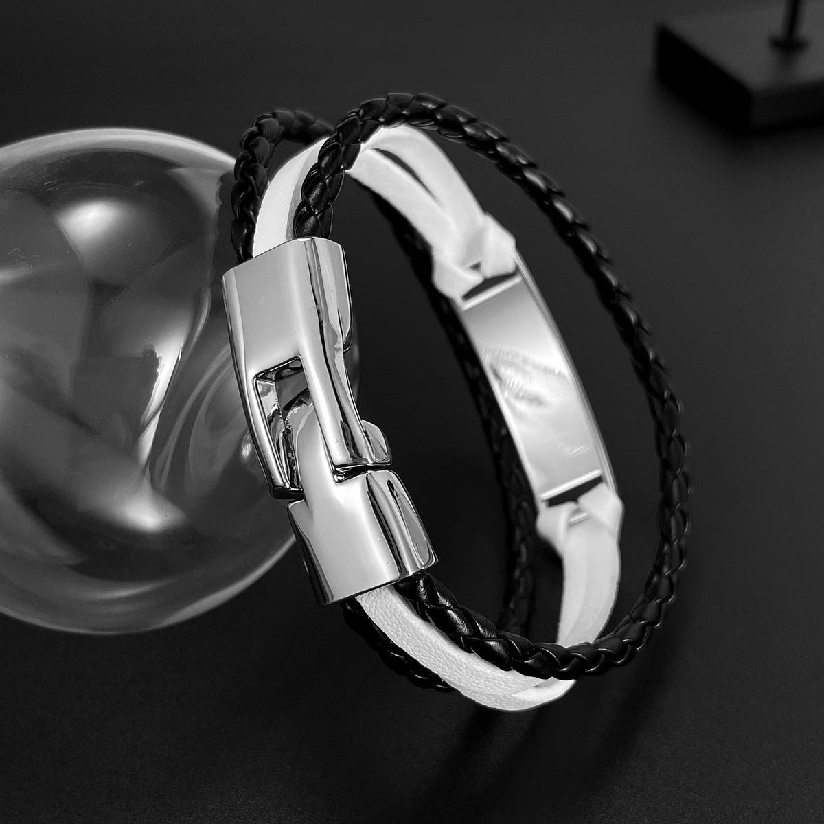 Men's Man Simple Versatile Braided Personalized Hip Hop Glossy Can Carve Bracelets