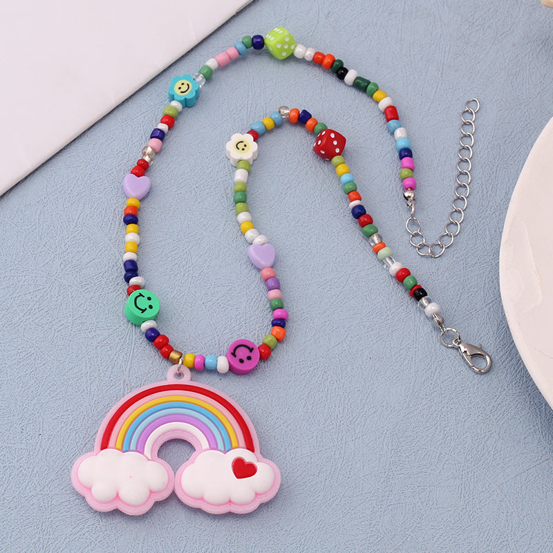 Rainbow Cartoon Polymer Clay Monster Niche Hip Necklace