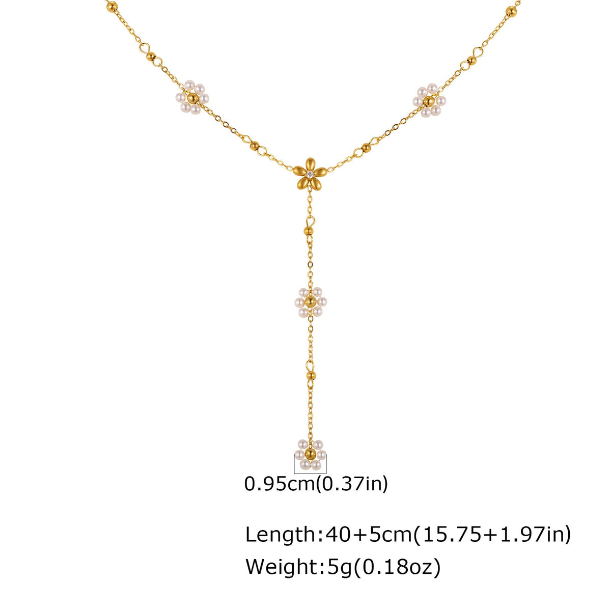 Women's Stainless Steel Flower Pearl Y-shaped Gold Clavicle Chain Necklace