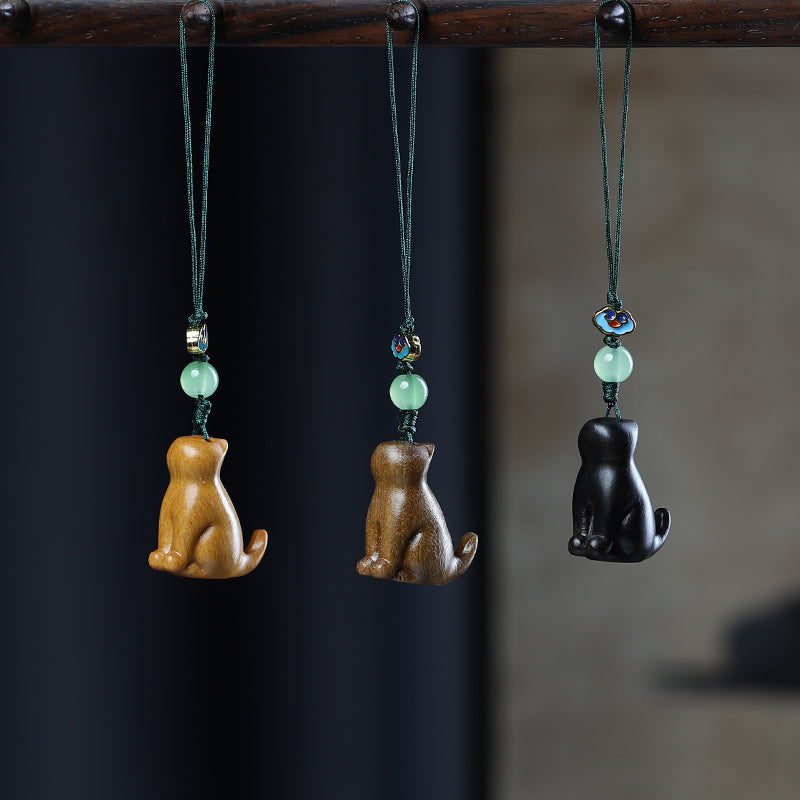 Green Sandalwood Carving Cute Animal Creative Bag Car Key Mobile Pendant