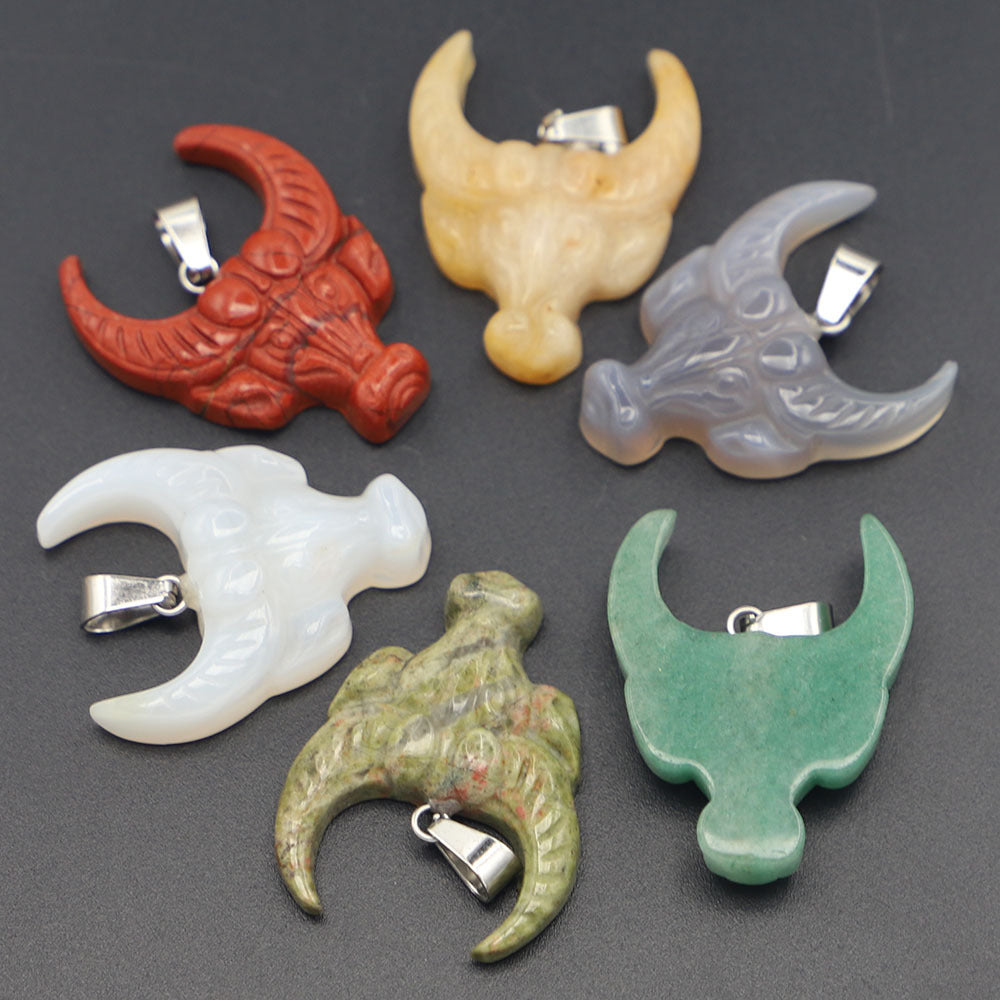 Popular Natural Stone Carved Ox Head Pendant