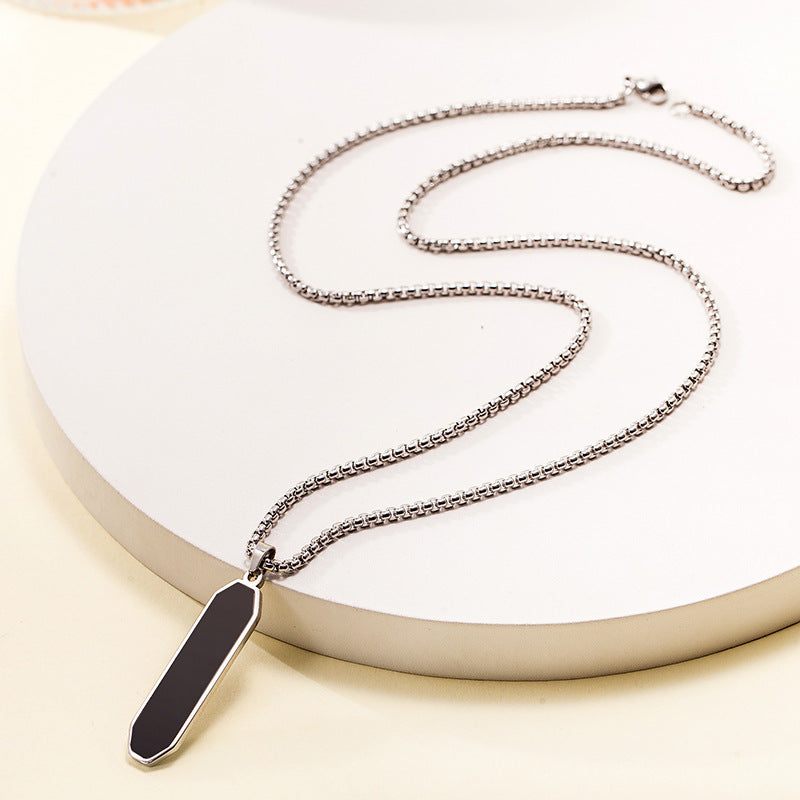 Men's Geometric Black Oil Dripping Strip Long Sweater Chain Titanium Necklace