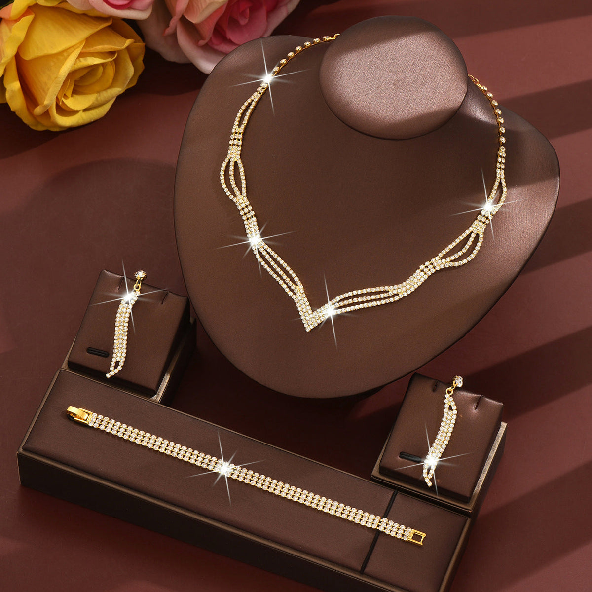 Bridal Three-piece Diamond Claw Chain Supply Jewelry Set