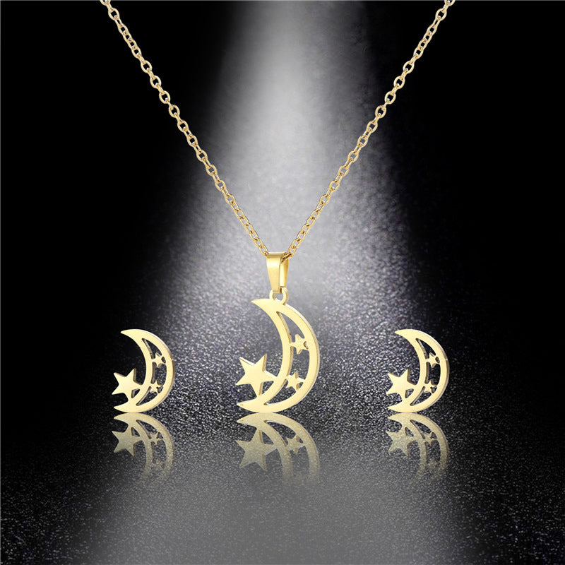 Steel Hollow Star Moon Three-piece Personal Earrings