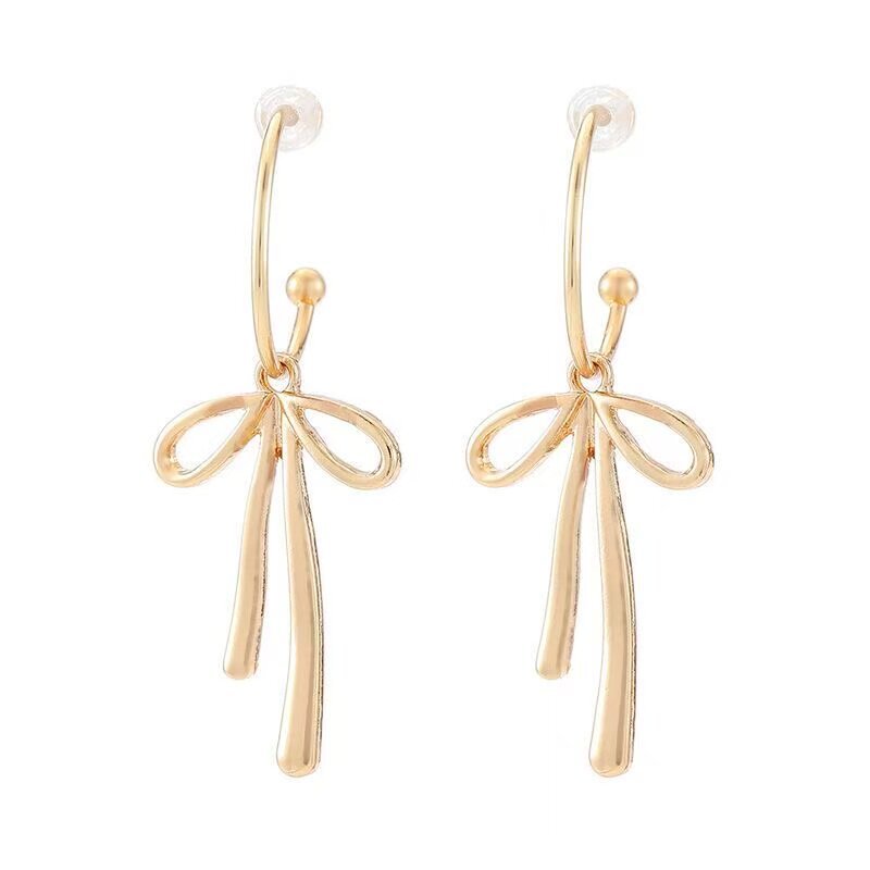 Women's Style Metal Bow Matte Gold Line Stud Earrings