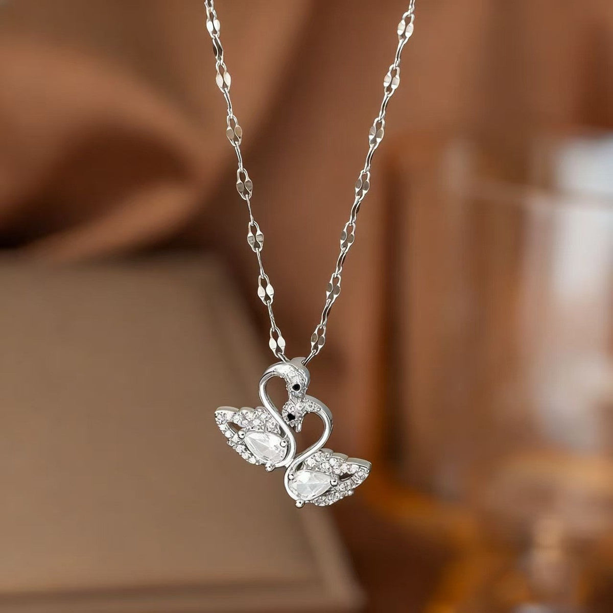 Steel Female Micro Inlaid Pink Diamond Necklace