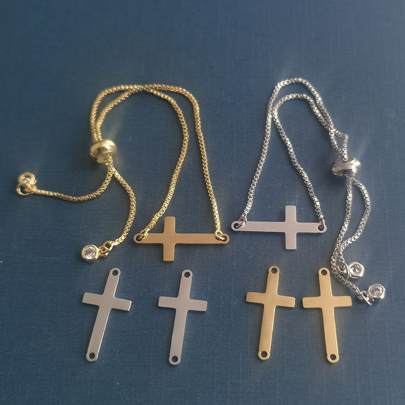 Double Hole Cross Small Mirror Stainless Pendants
