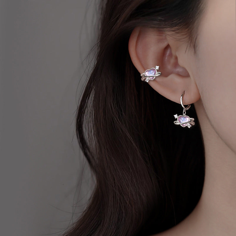 Planet Sweet Colorful Moonstone Rhinestone Heart Shape No Pierced For Ear Clip