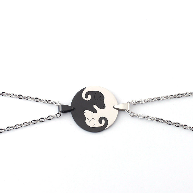 Women's & Men's Dog Couple Stitching For Girlfriends Simple Cute Korean Titanium Pendants