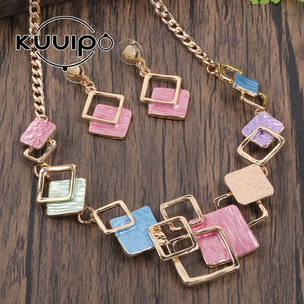 Suite Zinc Alloy Geometric Square Colorful Oil Hollow High Sense Earrings