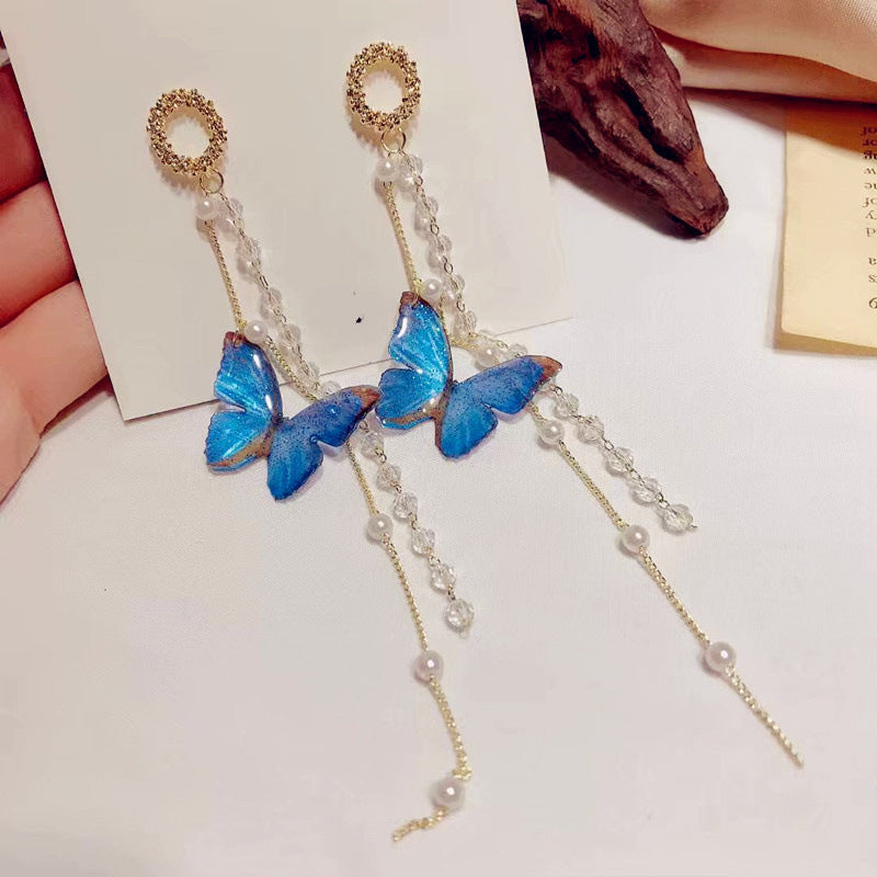 Design Temperament Fairy Long Butterfly Tassel Rings
