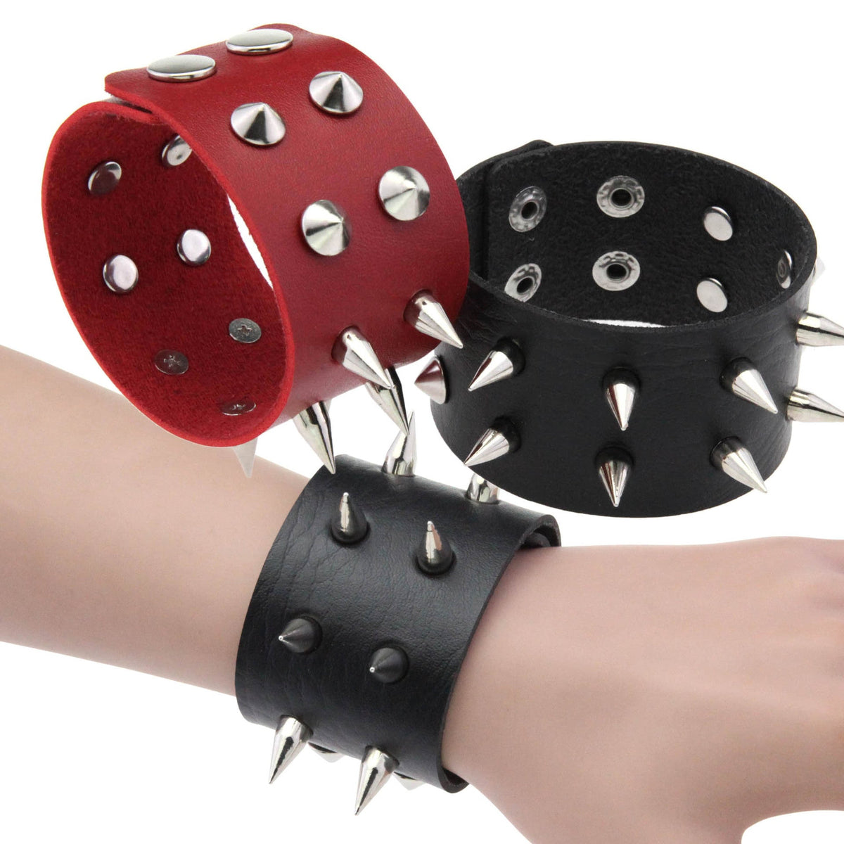 Punk Double Row Alloy Spike Couple Leather Rock Stainless Bracelet