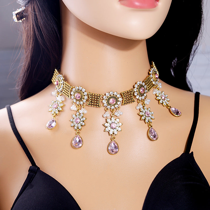 Bohemian Crystal Ethnic Style Diamond Tassel Jewelry Set