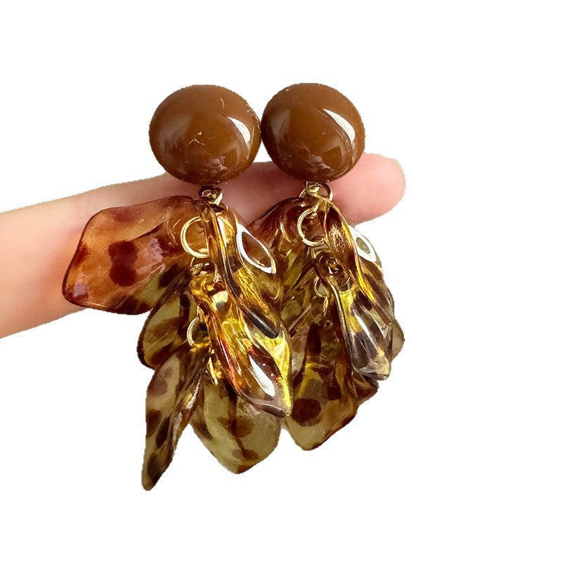 Women's Leopard Print Petal Fringed Exaggerated Temperamental Wear Makes Face Look Rings