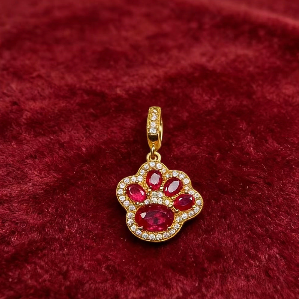 Gold Plating Strong Color Retention Classic Cute Cat Claw Ruby Pendants