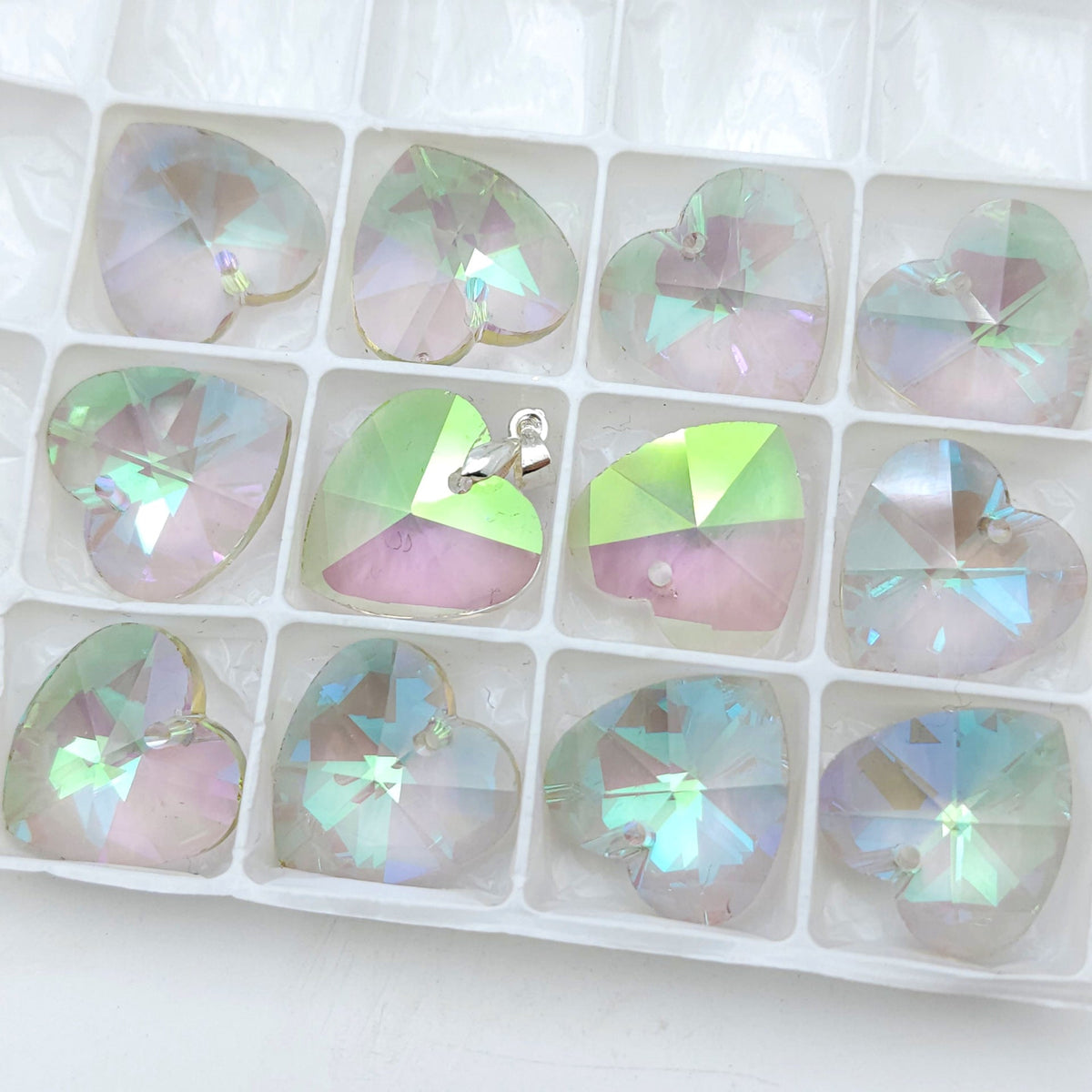Peach Heart Crystal Heart-shaped Electroplated Aurora Pendant