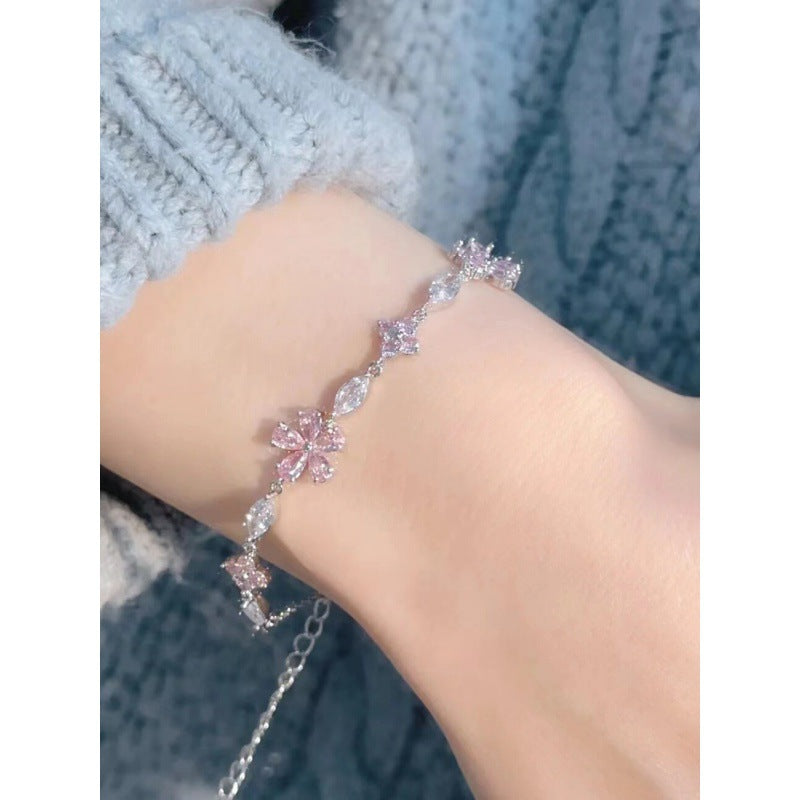 Pink Flower Zircon Light Luxury Minority Design Versatile Bracelets