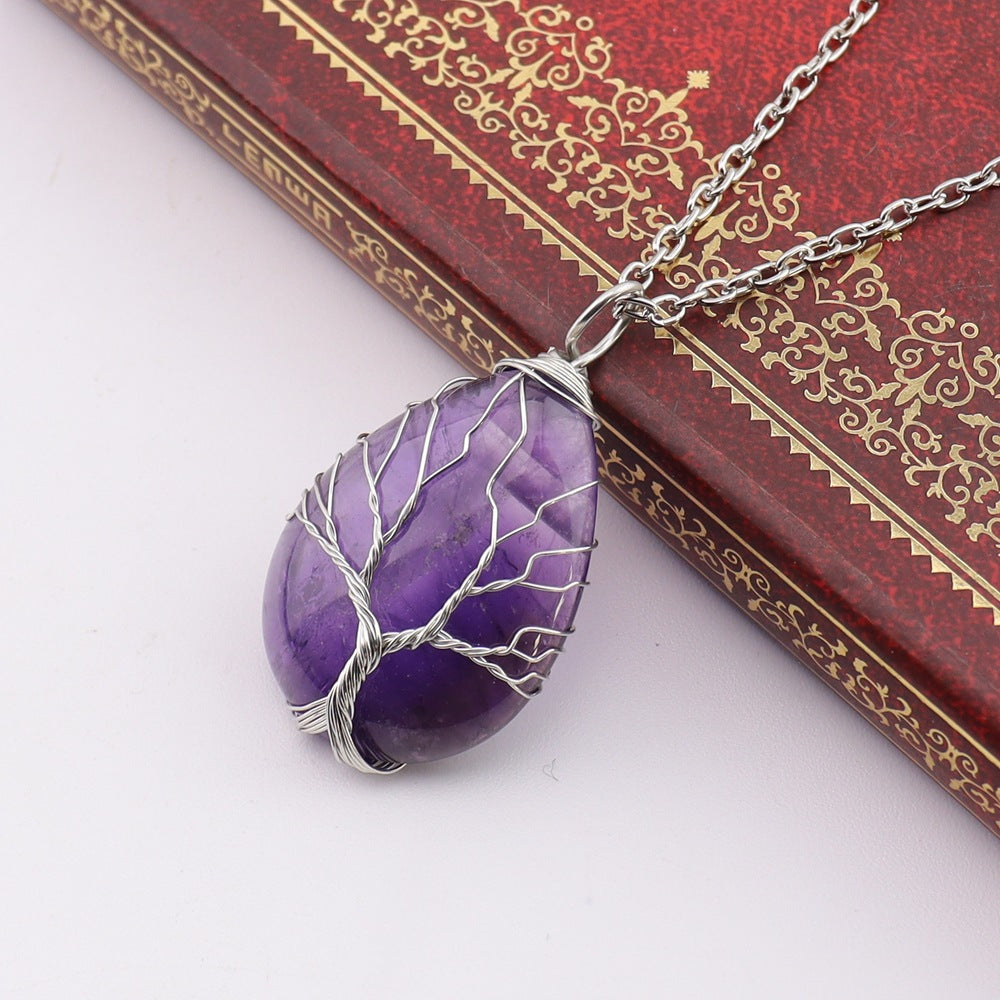 Agate Water Drop Winding Silk Tree Necklaces