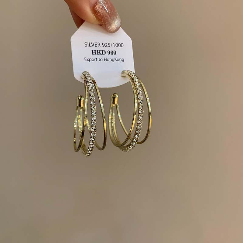 Sier Needle Exaggerated Geometric Metal Simple High-grade Love Big Rings