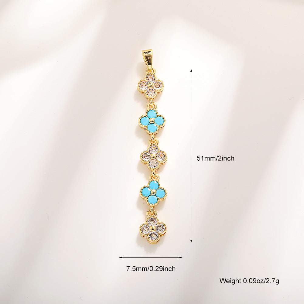 Copper Inlaid Zircon Clover Bow Tassel Love Pendant