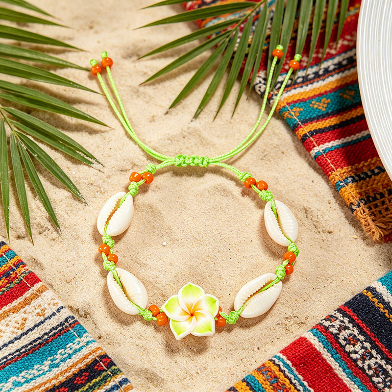 Women's Fashionable Fresh Polymer Clay Flower Shell Woven For Hand Bracelet