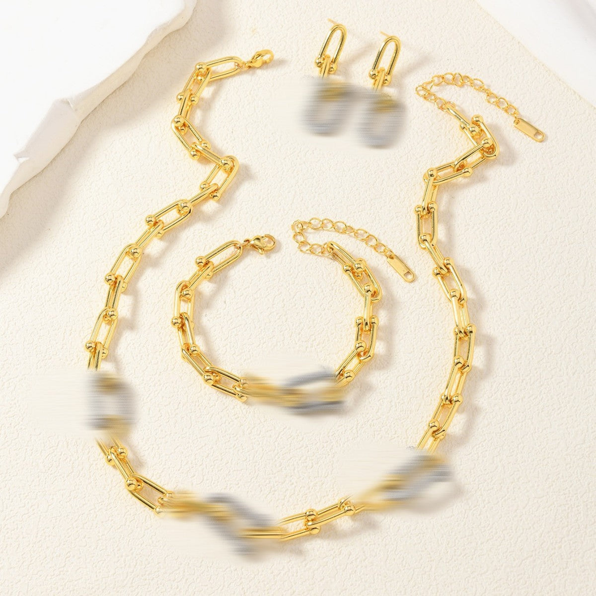 Women's Gold Inlaid Zircon U-shaped Stainless Steel Bamboo Buckle Necklaces