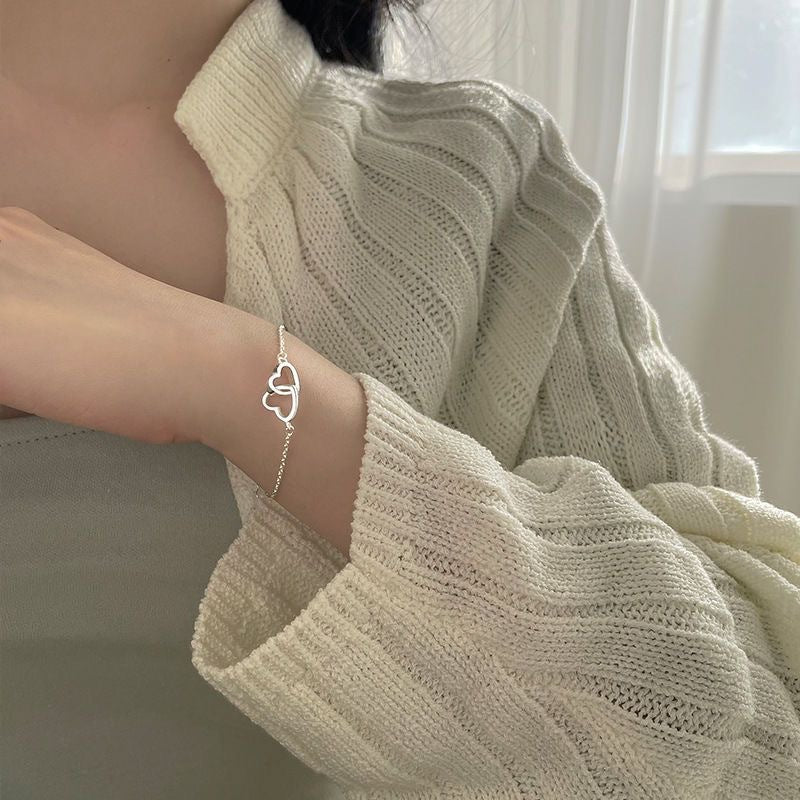 Women's Cool Style Simple Lightweight Thin Heart Korean Hollow Double Bracelets