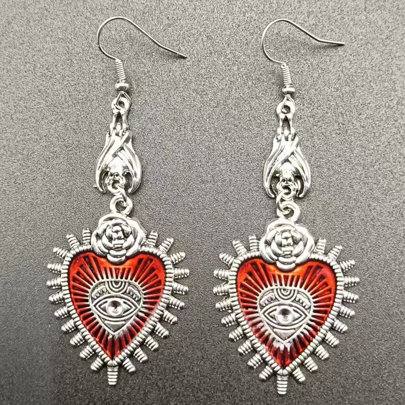 Women's Dark Goth Punk Coffin Heart Vampire Cross Earrings