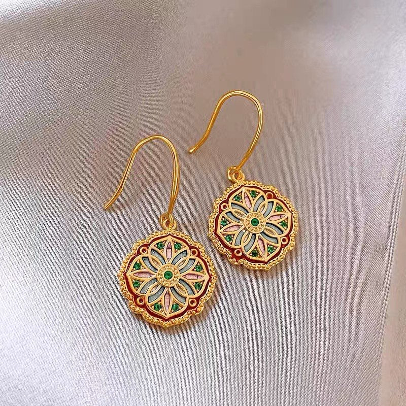 Jardin Monet Blue Glaze Flowers Pipa Pearl Chinese Retro Light Stud Earrings