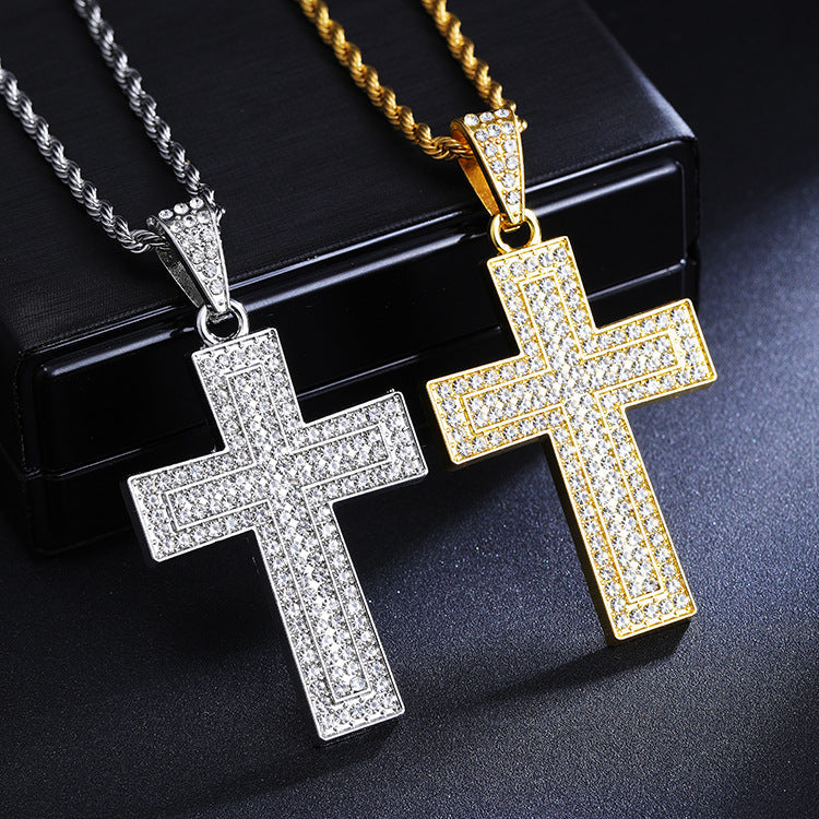 Men's Diamond Cross Hip Hop Personality Clavicle Necklace