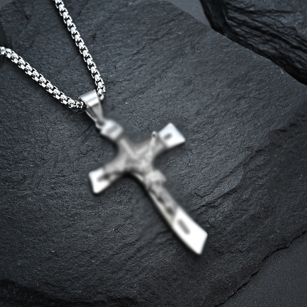 Embossed Portrait Cross Titanium Steel Personalized Pendant