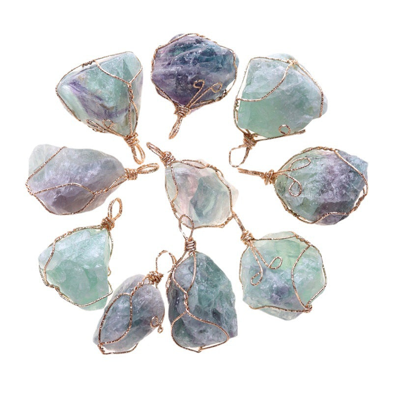Random Shape Natural Fluorite Citrine Amethyst Pendant