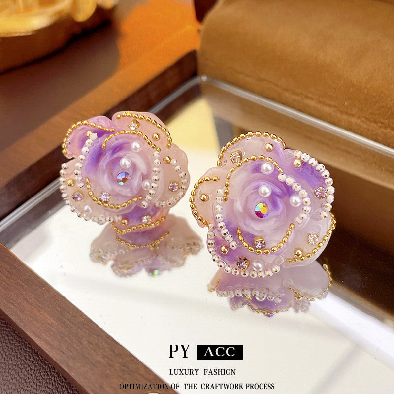 Sier Pearl Flower Temperamental Niche High-grade Earrings